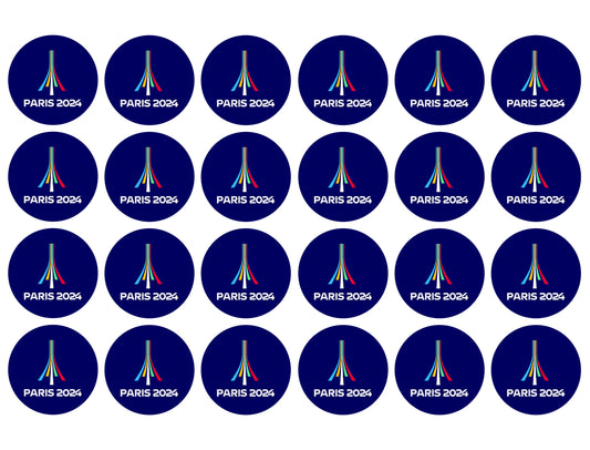 Imágenes de decoración comestible para cupcakes con el logotipo de los Juegos Olímpicos de Verano de París 2024 ABPID55991 