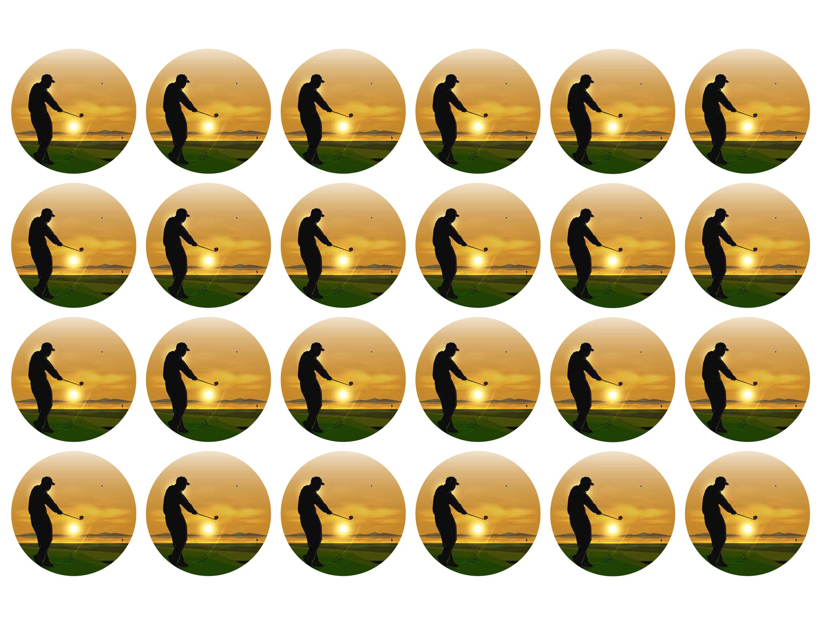 Golfing Silhouette at Sunset Edible Cupcake Topper Images ABPID56015