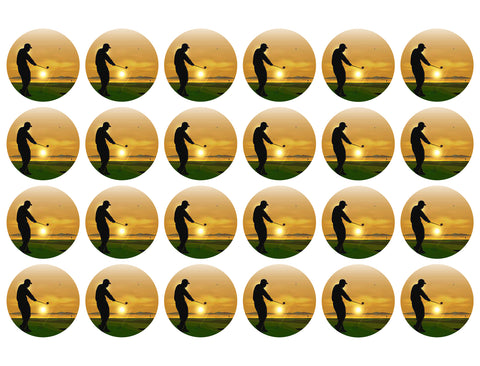 Golfing Silhouette at Sunset Edible Cupcake Topper Images ABPID56015