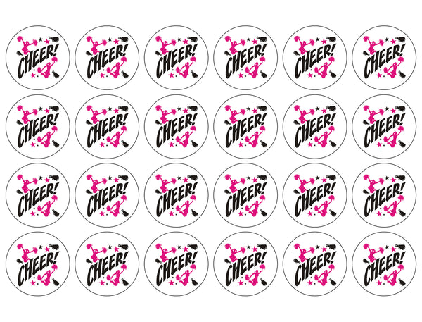 Cheerleader Silhouettes with Pink and Black Stars Edible Cupcake Topper Images ABPID56018