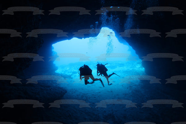 SCUBA Diving Underwater Cave Ocean Exploration Edible Cake Topper Image ABPID56019