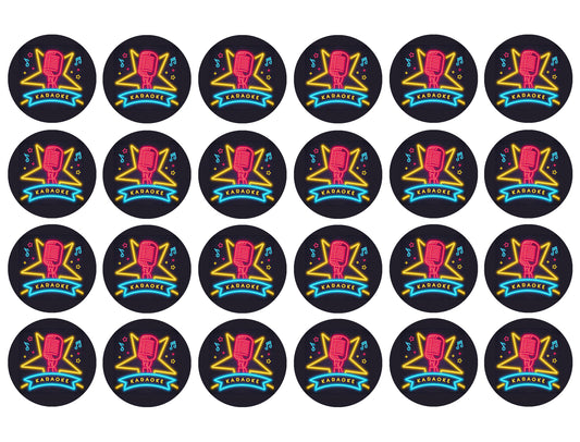 Karaoke Singing Neon Light Microphone Music Notes Edible Cupcake Topper Images ABPID56032