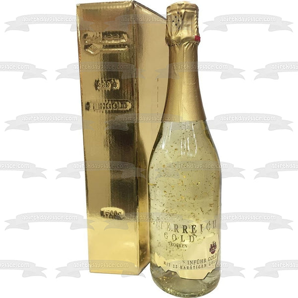 Champagne Gold Bottle and Box Edible Cake Topper Image ABPID56065