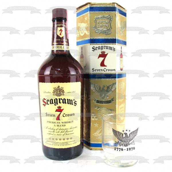 Seagram's 7 Whiskey Bottle, Box and Glass Edible Cake Topper Image ABPID56181