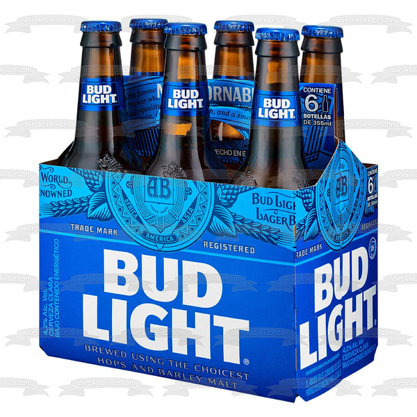 Bud Light 6 Pack of Bottles Edible Cake Topper Image ABPID56223