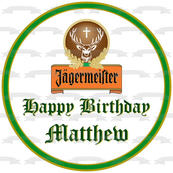 Jägermeister Logo Happy Birthday Your Personalized Name Edible Cake Topper Image ABPID56240