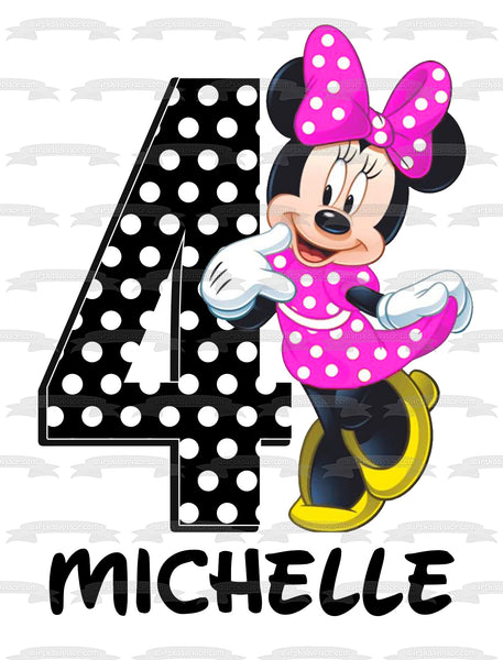 Minnie Mouse Happy Birthday Personalized Age, Name and Number Edible Cake Topper Image ABPID56241