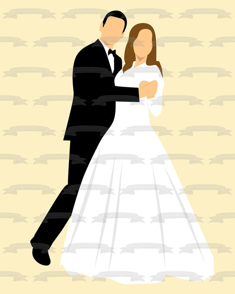 Bride and Groom Embracing at Wedding Edible Cake Topper Image ABPID56271