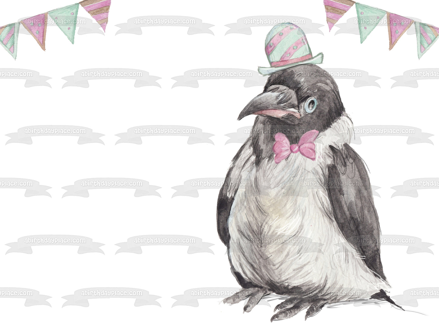 Dapper Party Crow Pastel Illustration Edible Cake Topper Image ABPID56274