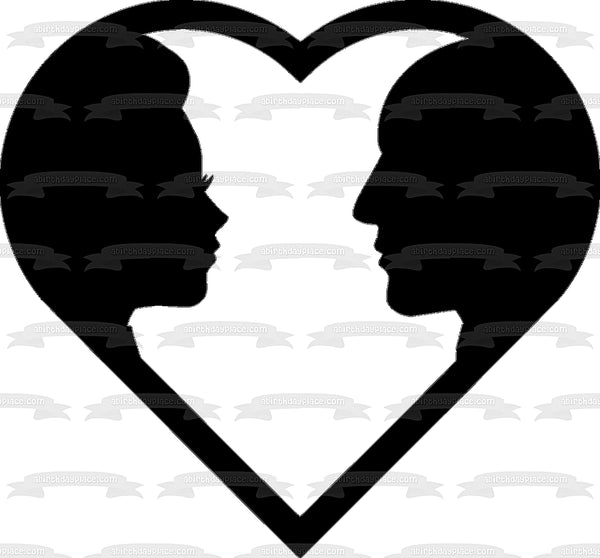 Man and Woman In Heart Silhouette Edible Cake Topper Image ABPID56276