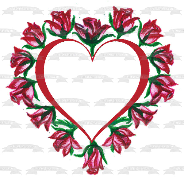 Roses Heart Edible Cake Topper Image ABPID56277