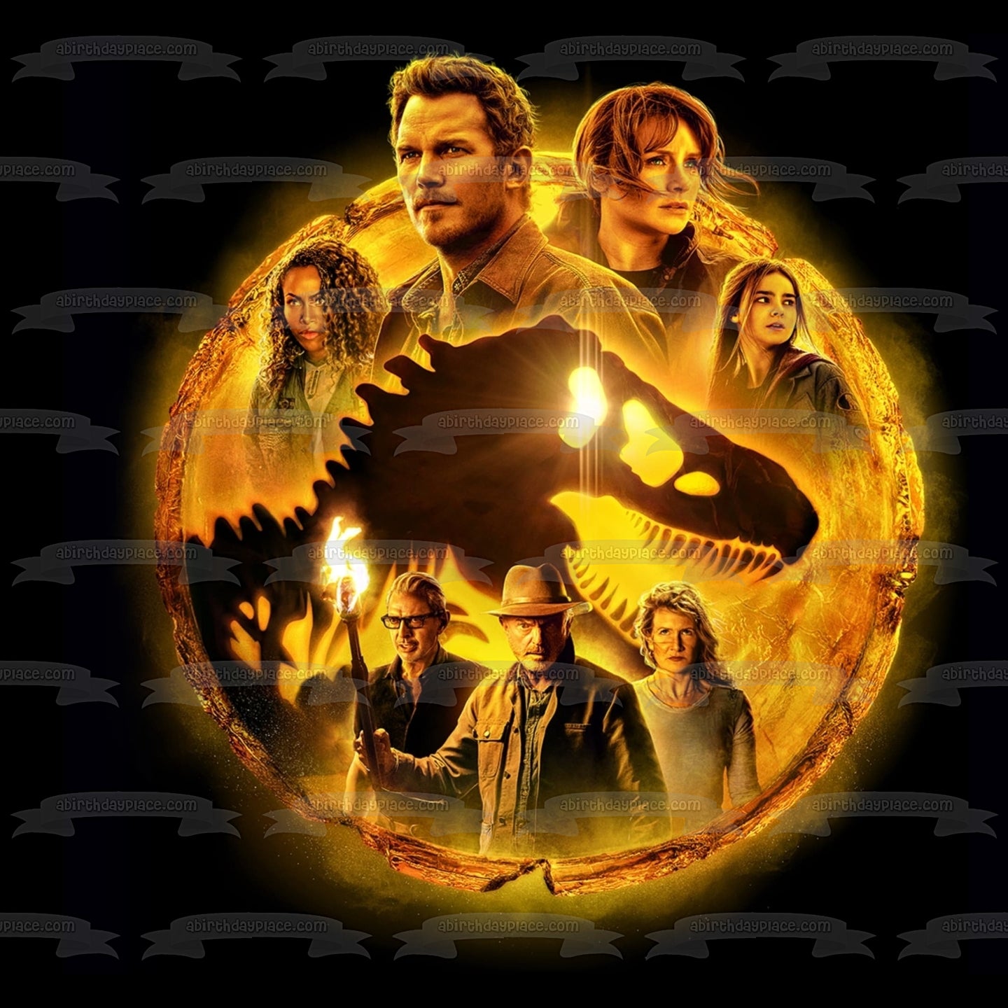 Jurassic World: Dominion T-Rex Owen Kayla Maisie and Ian Edible Cake Topper Image ABPID56384