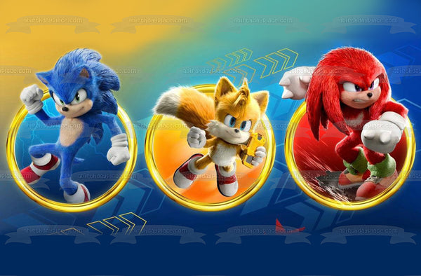 Sonic the Hedgehog 2 Tails and Knuckles Rings and Speed Lines Edible Cake Topper Image ABPID56404