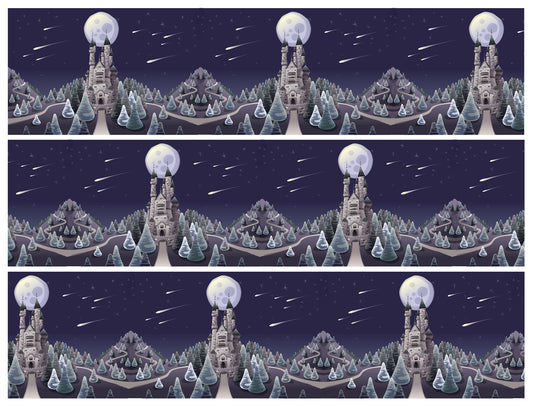Castle and Forest Full Moon Fantasy Dnd Edible Cake Topper Image Strips ABPID56471