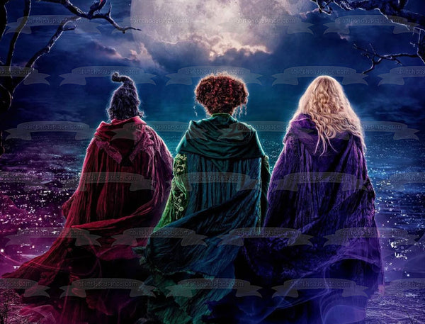 Hocus Pocus 2 the Sanderson Sisters Mary, Winifred and Sarah Moon Gazing Edible Cake Topper Image ABPID56604