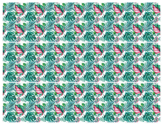 Tropical Leaves Pink and Green Pattern Edible Cake Topper Image Strips ABPID56662