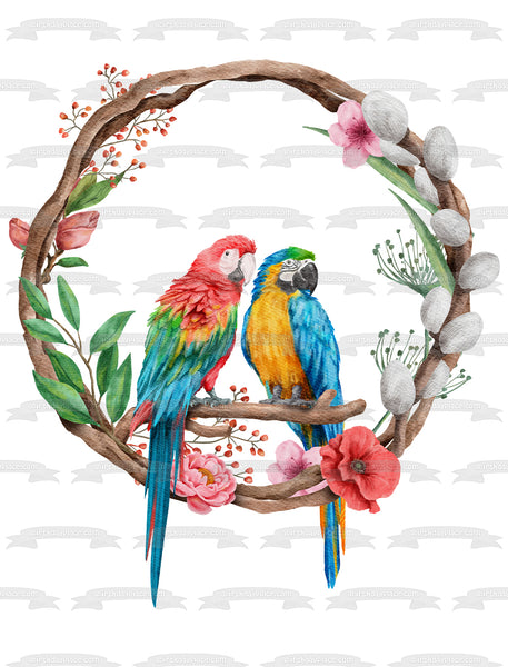 Macaw Parrot Twisted Branches Frame Edible Cake Topper Image ABPID56675