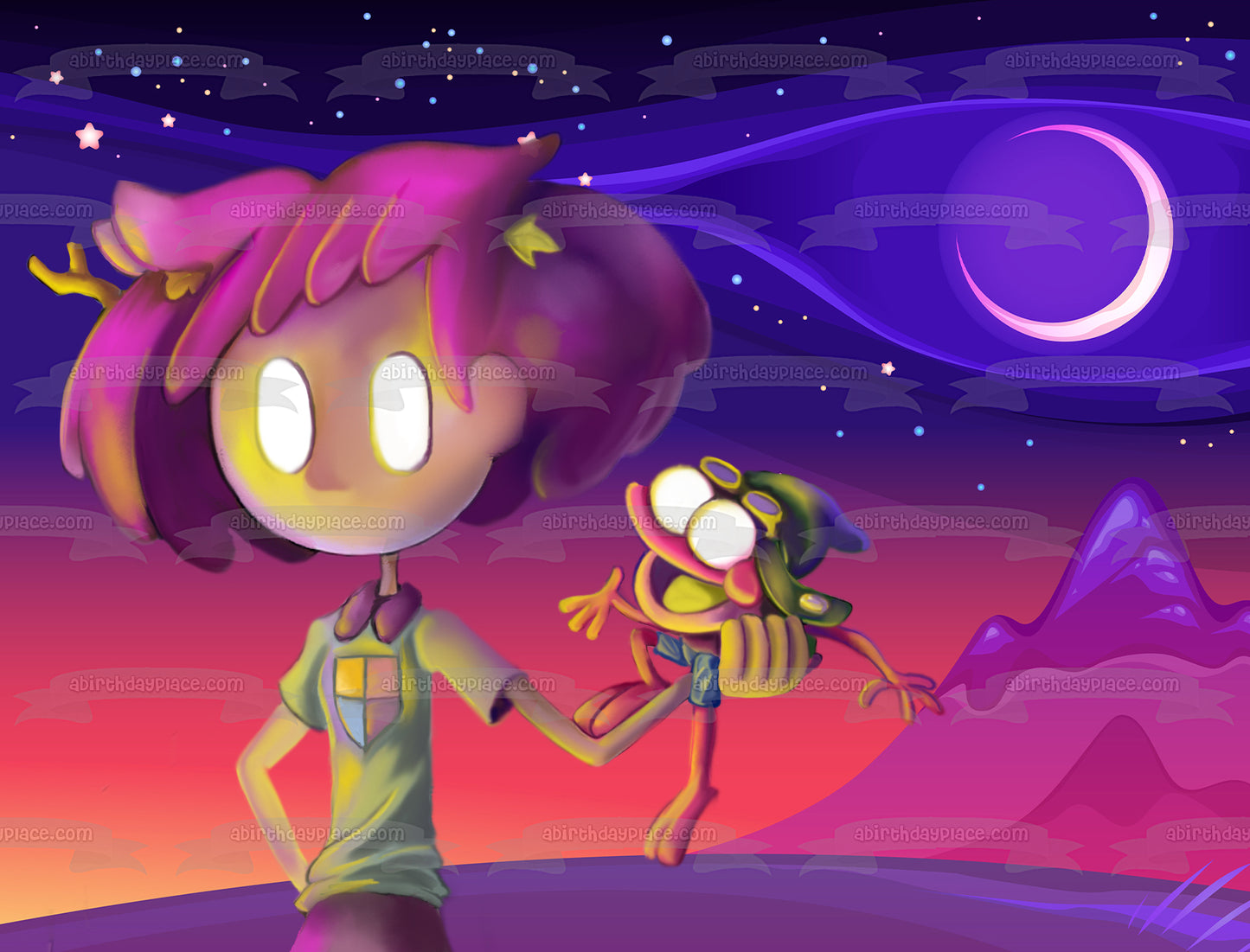 Birthday Buddies Inspired by Amphibia Anne and Sprig Edible Cake Topper Image ABPID56694