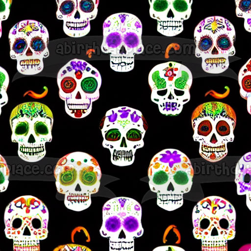 Happy Halloween Sugar Skulls Edible Cake Topper Image ABPID56722