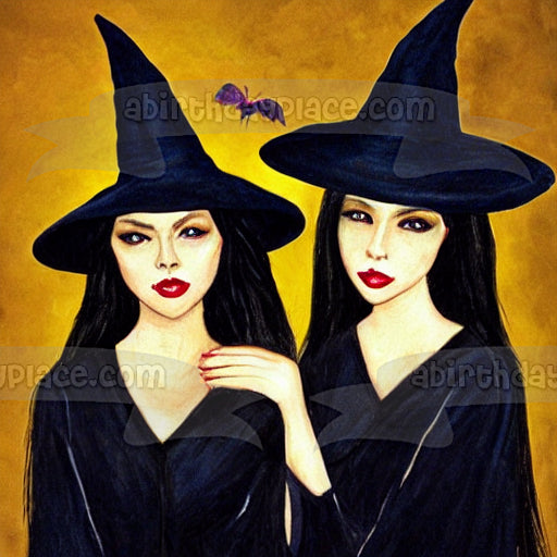 Happy Halloween Witch Sisters Edible Cake Topper Image ABPID56728