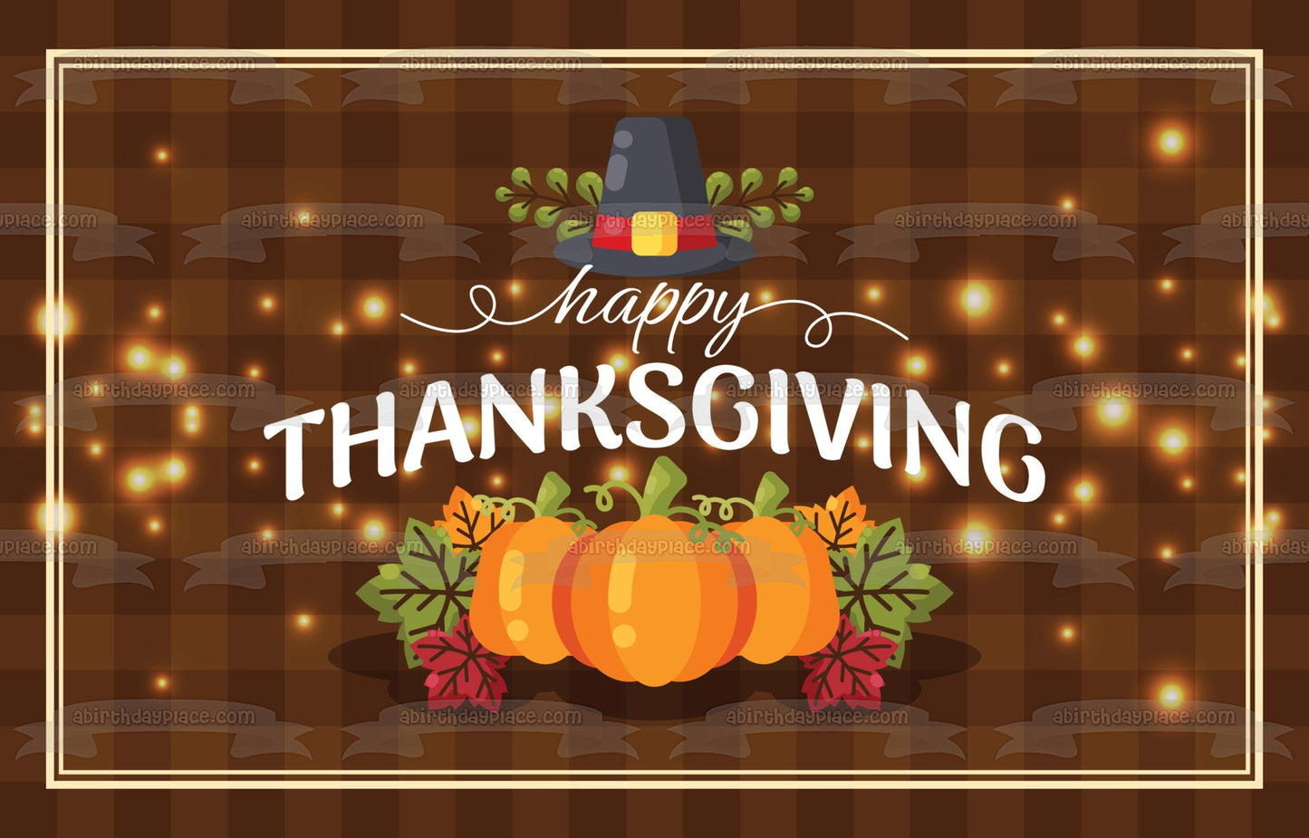 Happy Thanksgiving Pumpkins and Leaves Edible Cake Topper Image ABPID56752