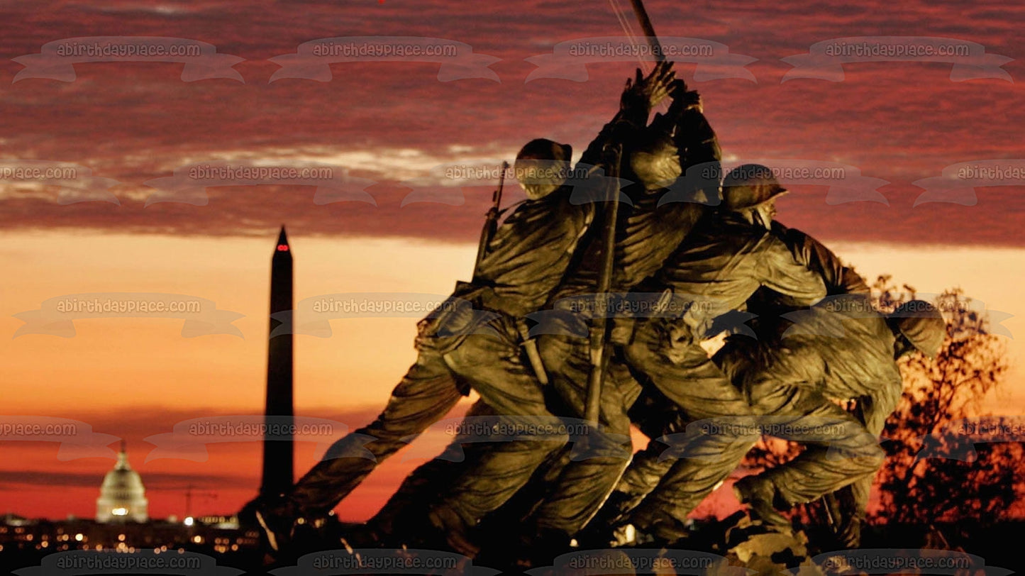 Happy Veterans Day Soldiers Statue Edible Cake Topper Image ABPID56761