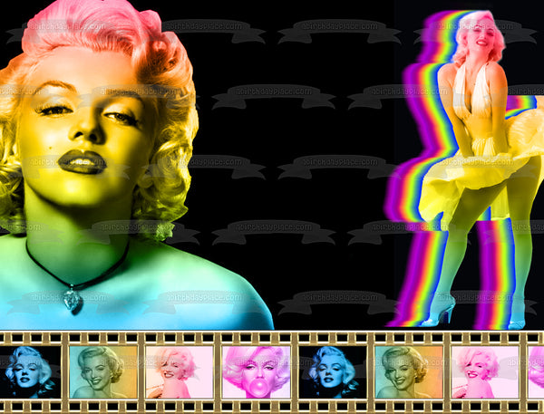 Marilyn Monroe Film Strips Rainbow and Gold Edible Cake Topper Image ABPID56776