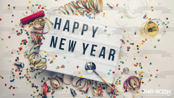 Happy New Year Confetti Edible Cake Topper Image ABPID56801