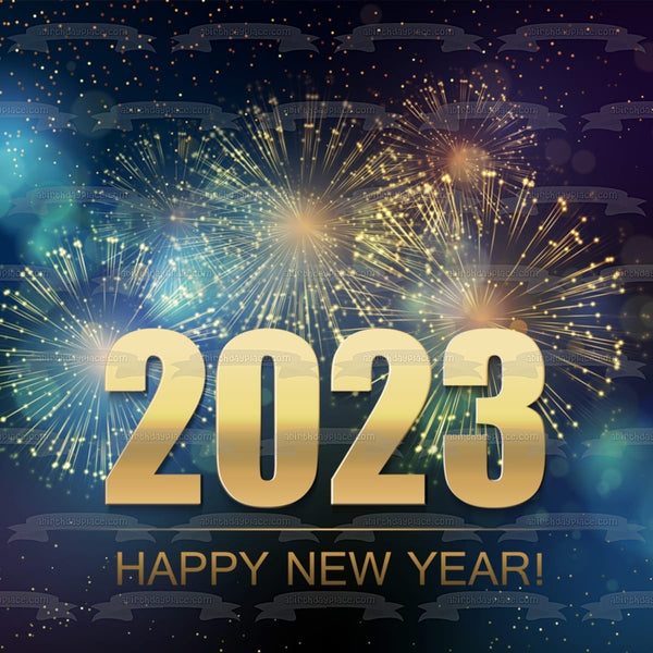Happy New Year 2023 Fireworks Edible Cake Topper Image ABPID56803