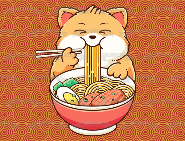 Noodle Guru Ramen Cat Oriental Anime Manga Illustration Edible Cake Topper Image ABPID56854