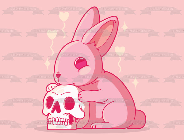 Cute but Dangerous Bunny Rabbit Skull Gothic Punk Lolita Edible Cake Topper Image ABPID56857