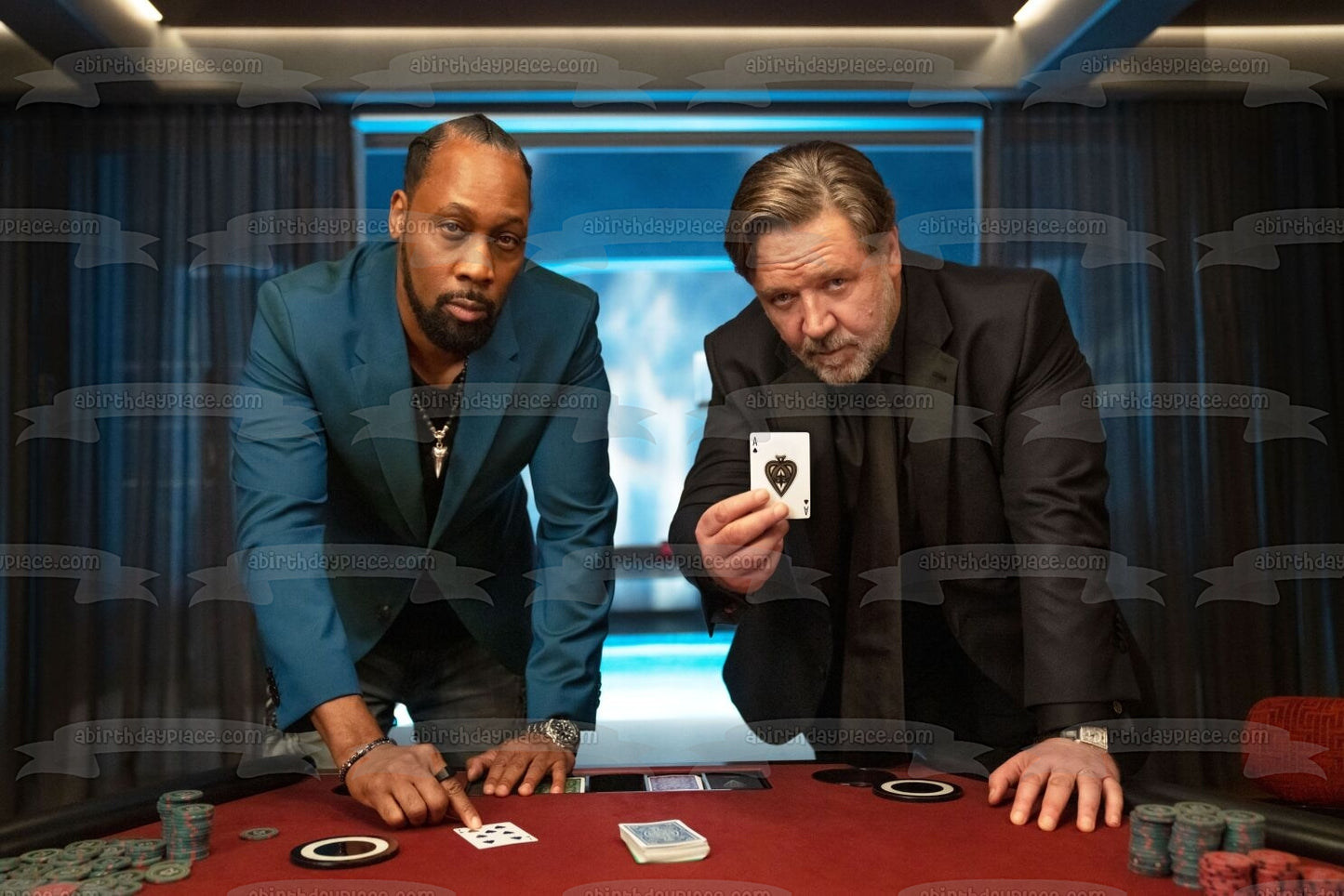 Imagen de decoración comestible para tarta con cara de póquer Jake Foley y Andrew Johnson ABPID56908 