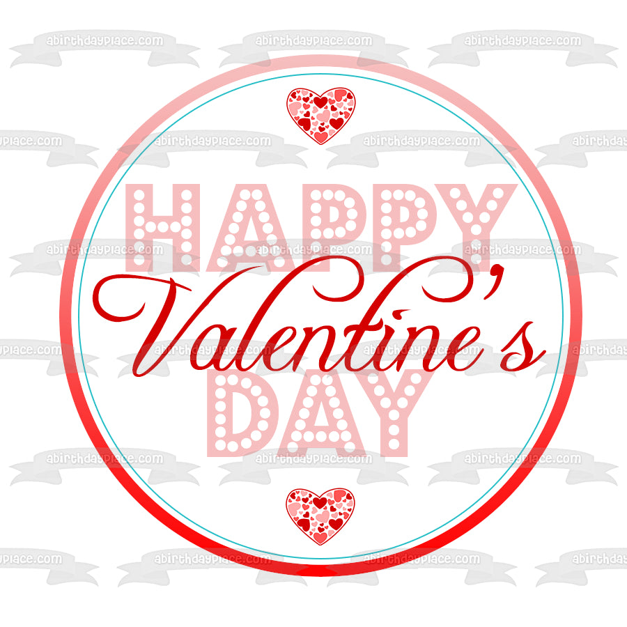 Happy Valentine's Day Hearts Edible Cake Topper Image ABPID56994