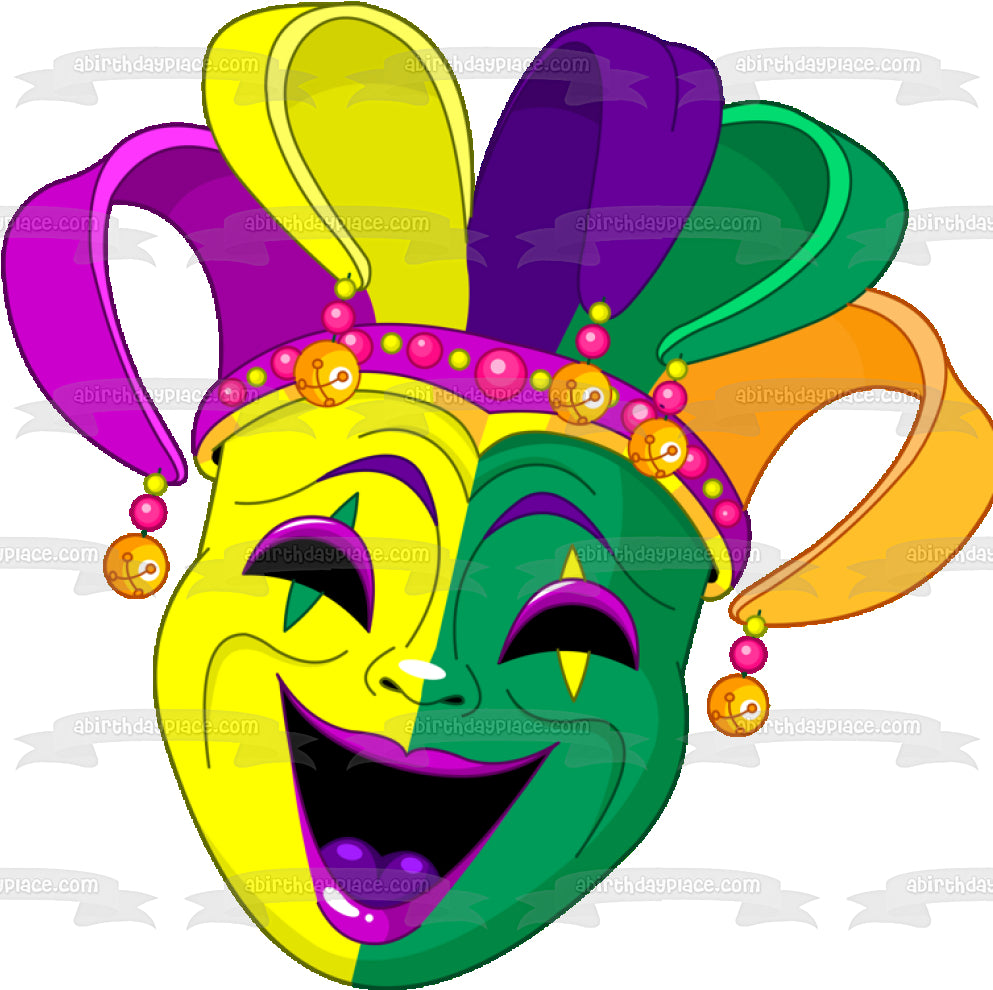 Happy Mardi Gras Colorful Mask Edible Cake Topper Image ABPID56995