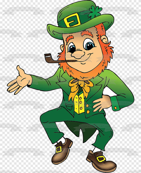 Happy St. Patricks Day or Mardi Gras Leprechaun with a 4 Leaf Clover Edible Cake Topper Image ABPID57022
