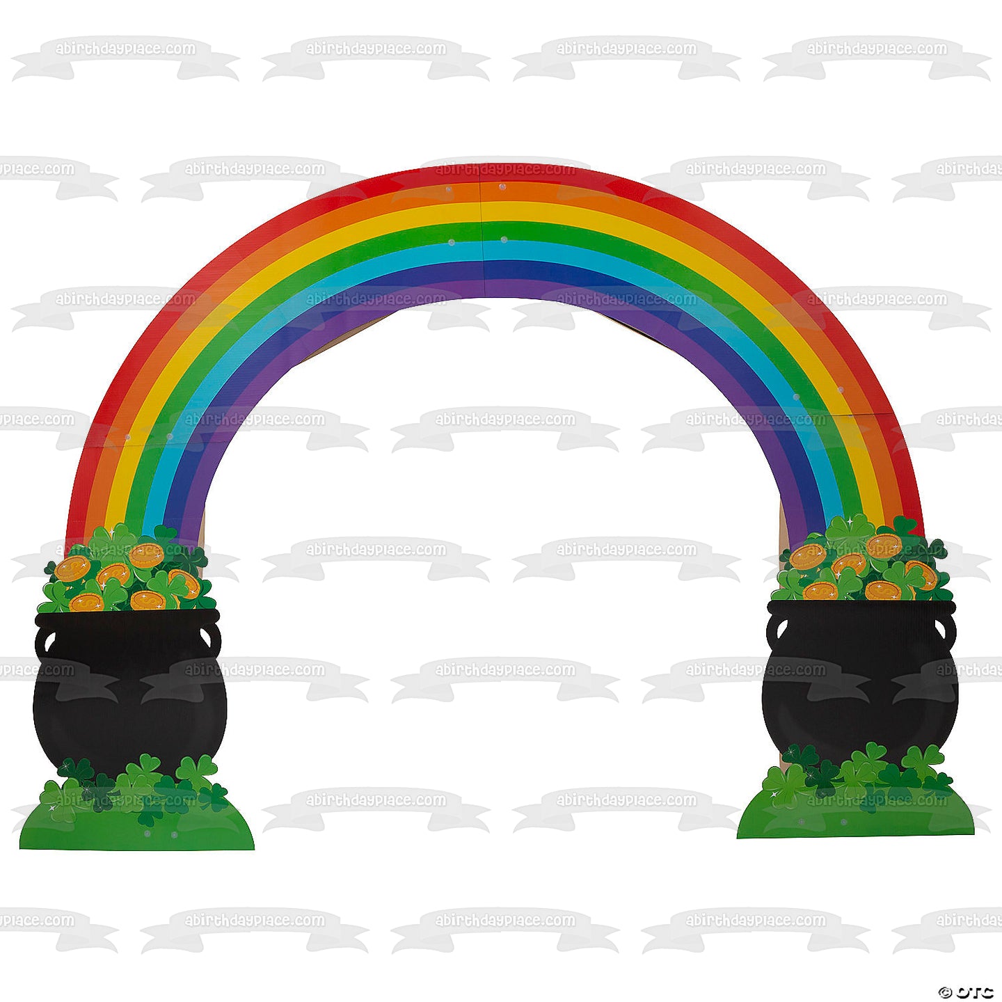 Feliz día de San Patricio o Mardi Gras Arco iris con una olla de oro Imagen comestible para decoración de pastel ABPID57024 
