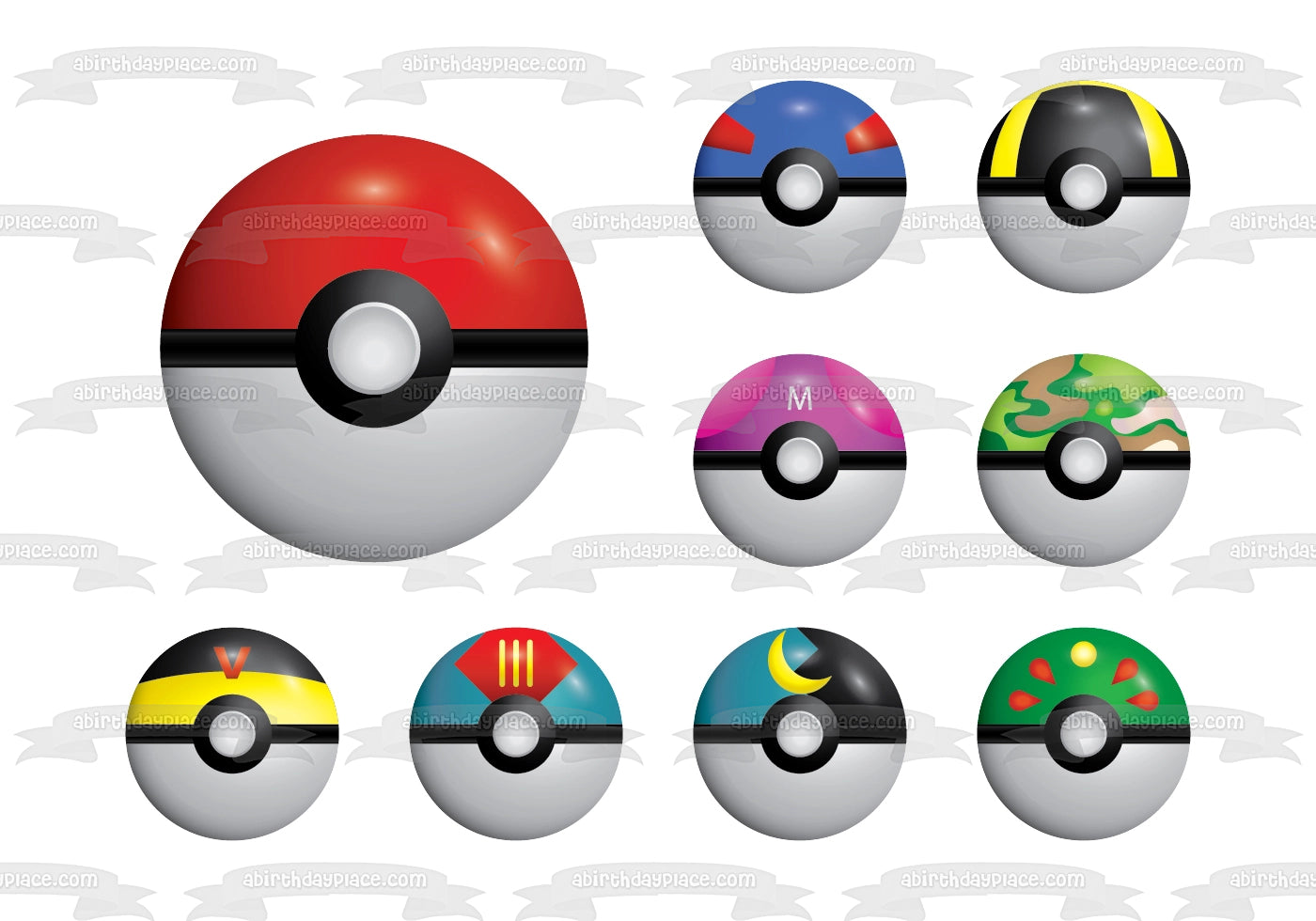Pokemon Poke Balls Great Ball Ultra Ball y Safari Ball Adorno comestible para tarta Imagen ABPID57147 