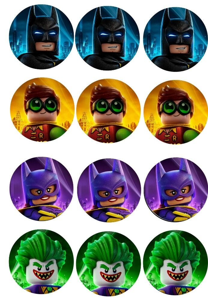 The LEGO Batman Movie Batman Robin The Joker and Batwoman Edible Cupcake Topper Images ABPID57192