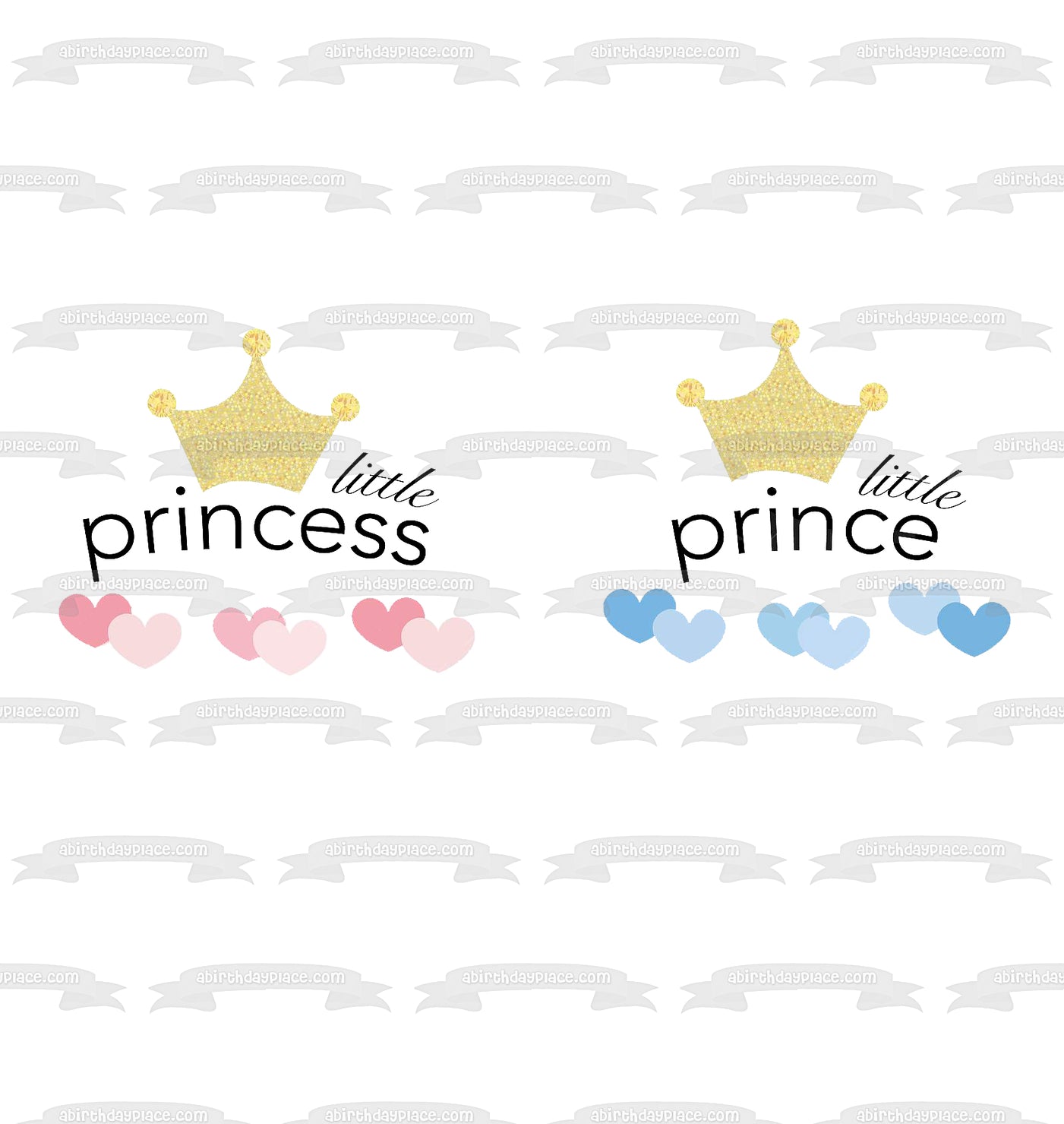 Gender Reveal Party Little Princess or Little Prince Crowns and Hearts Edible Cake Topper Image ABPID57221
