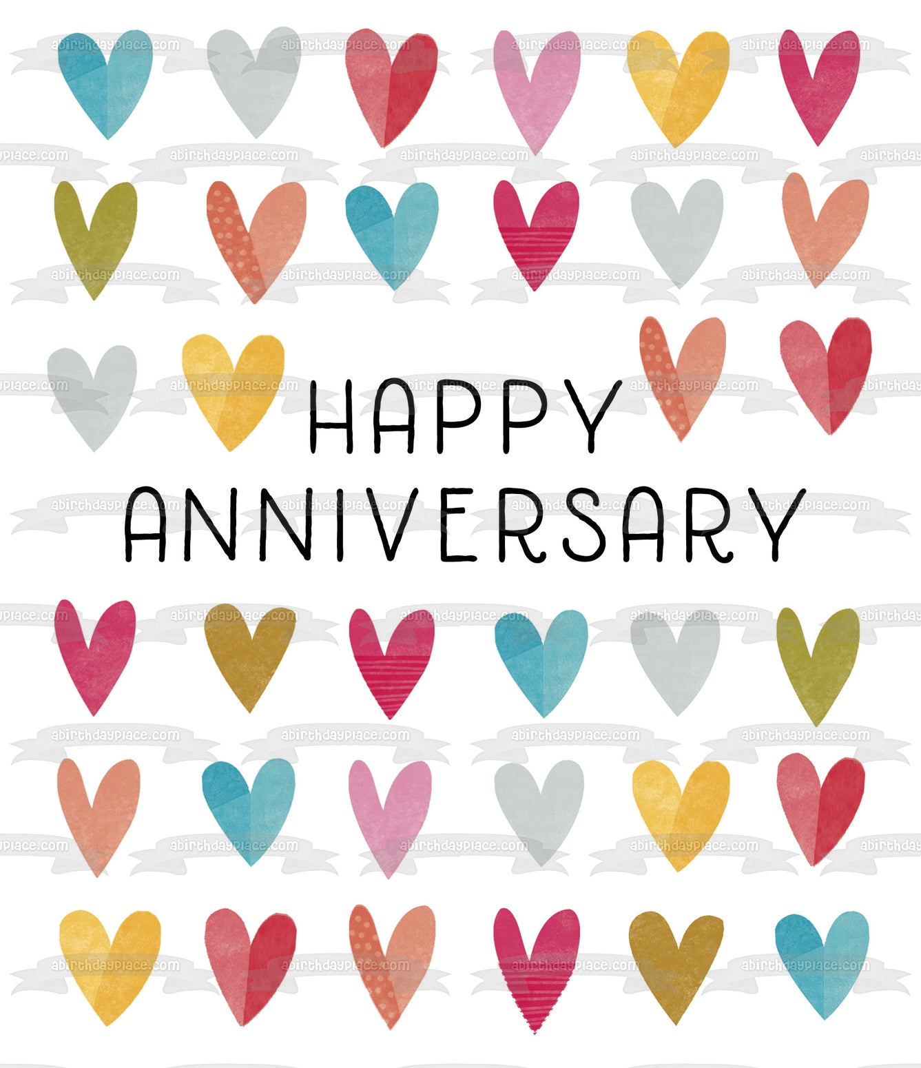 Happy Anniversary Colorful Hearts Edible Cake Topper Image ABPID57228