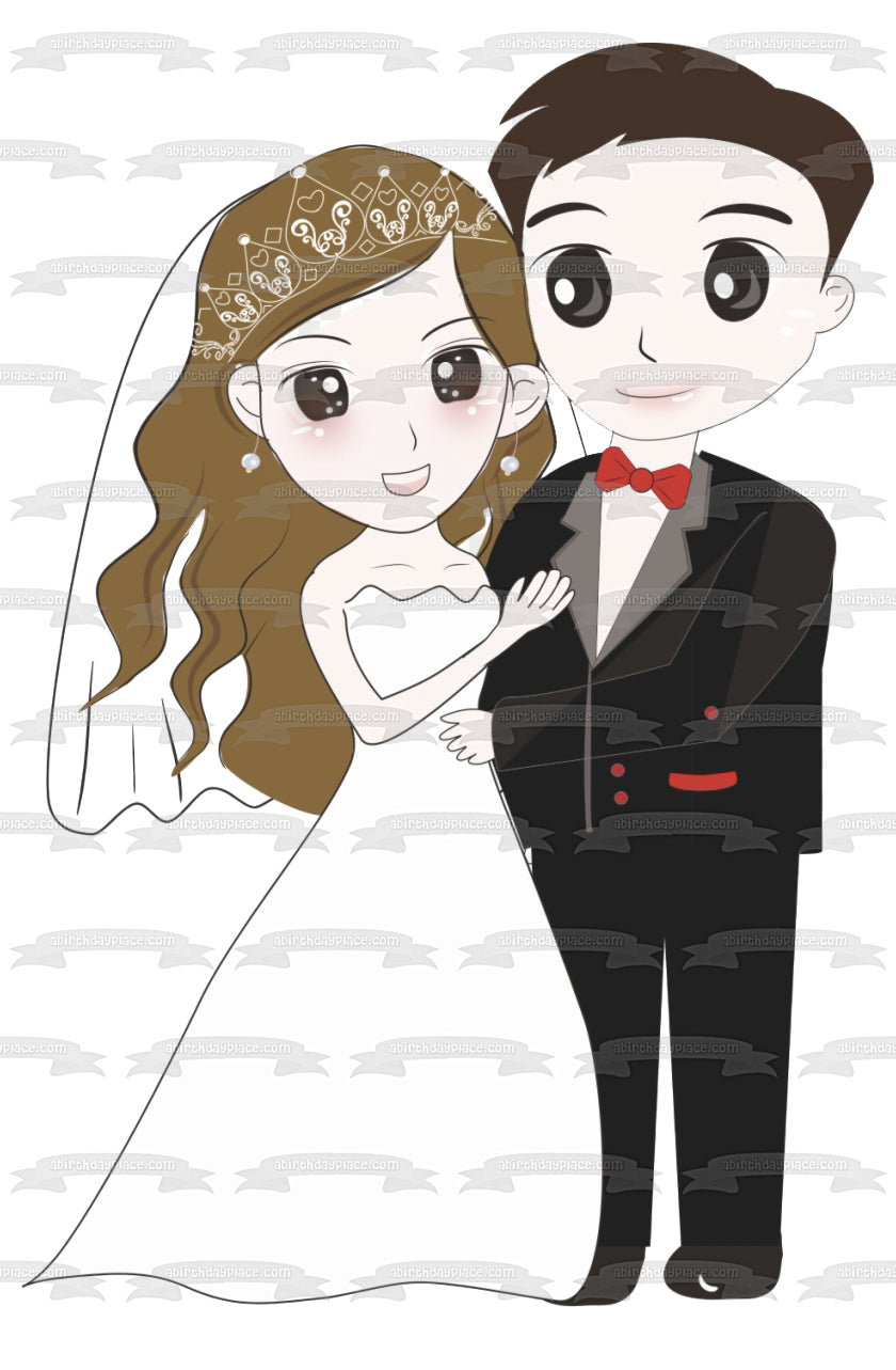 Bride and Groom Wedding Day Illustration Edible Cake Topper Image ABPID57234