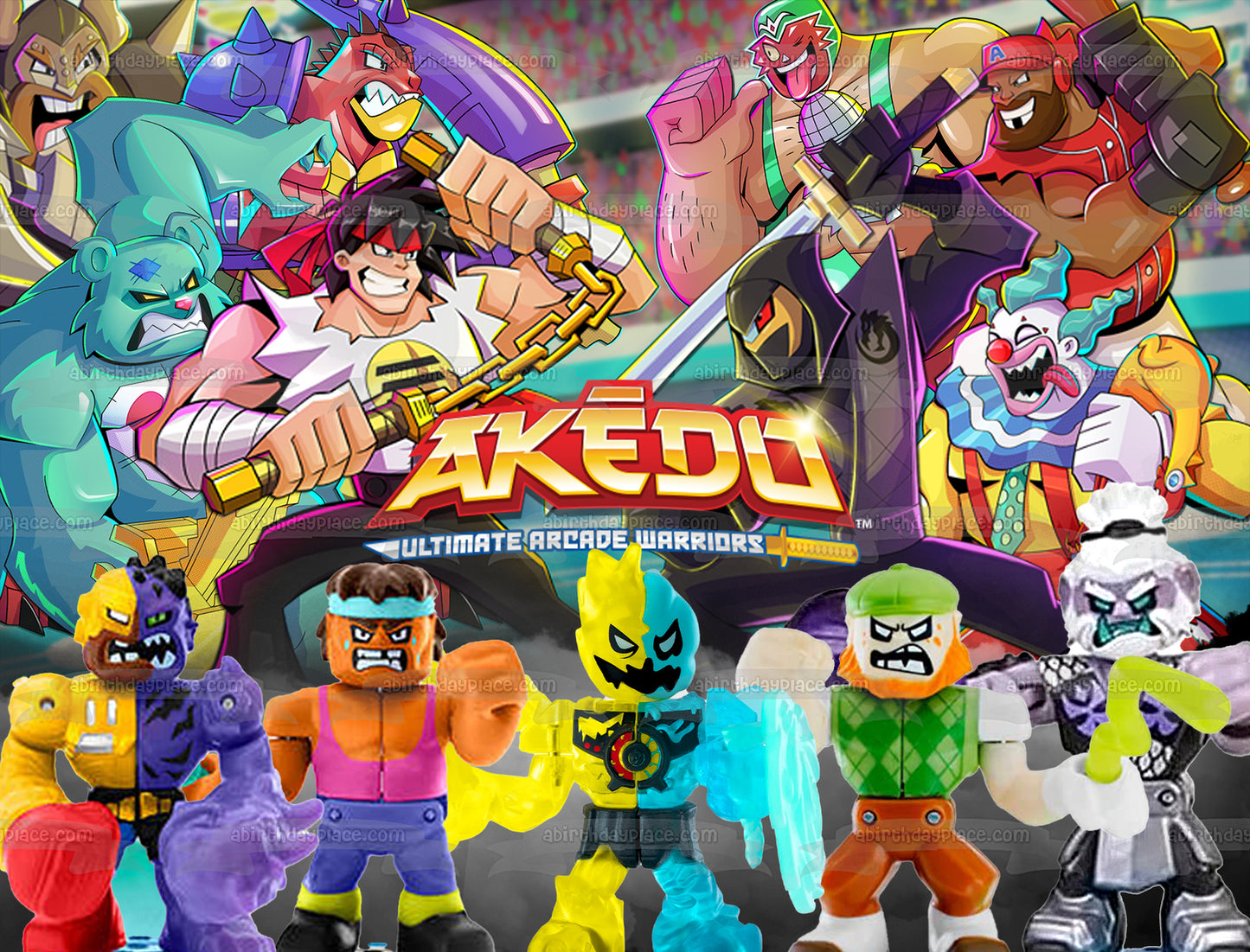 Akedo Arcade Warriors Series 4 Fantamu Sandtrap Shortout Buster Splits and Sweat Stain Edible Cake Topper Image ABPID57493