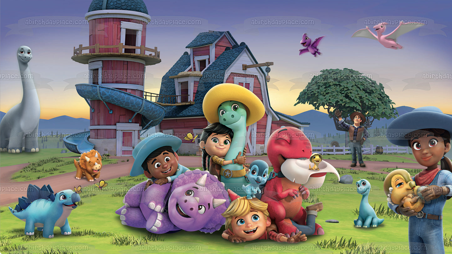 Imagen comestible para decoración de tarta Dino Ranch Jon Min y Miguel ABPID57637 