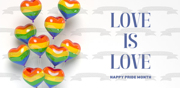 Love Is Love Happy Pride Month Lgbtqia Flag Heart Balloons Edible Cake Topper Image ABPID57688