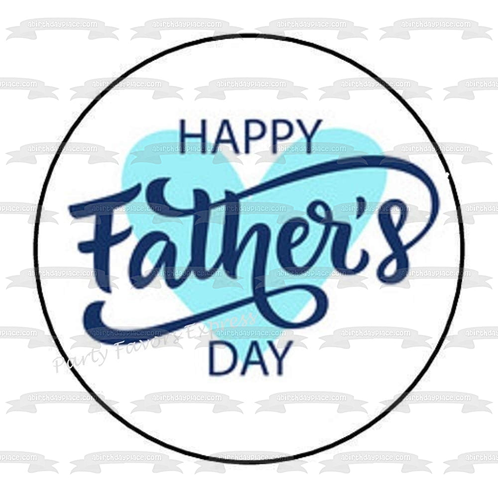Happy Father's Day Blue Heart Edible Cake Topper Image ABPID57693