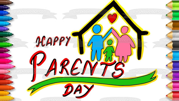 Happy Parents Day Family and Hearts Edible Cake Topper Image ABPID57702