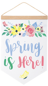 Pastel Floral "Spring is Here!" Fabric Pennant Banner