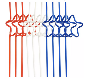 Patriotic Star Shaped Plastic Straws, 10pcs
