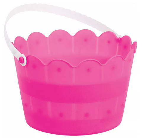 Bright Pink Plastic Scalloped Easter Bucket, 1ct