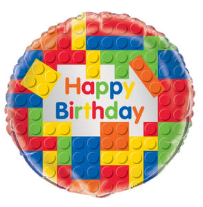 Building Blocks Birthday Round Foil Balloon 18", 1ct